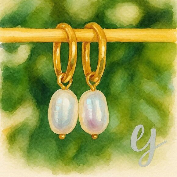 Camille Cultured Baroque Pearl Drop Earrings Gold Plated Hoops - Picture 1 of 9
